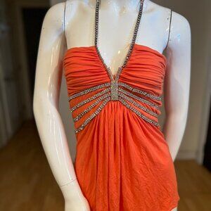 $295 SKY BRAND RHINESTONE EMBELLISHED HALTER TOP SIZE M MEDIUM